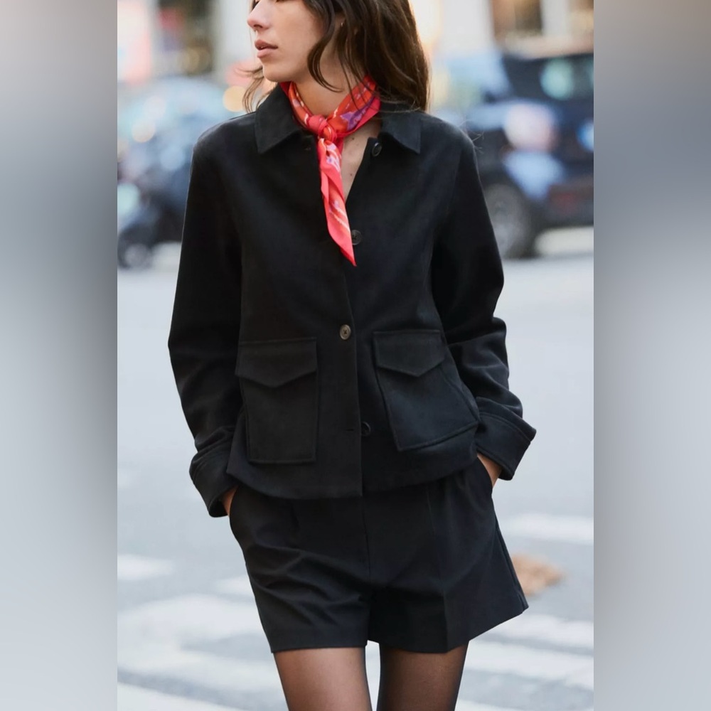 ZARA FAUX SUEDE JACKET
Color: Black * Size : S